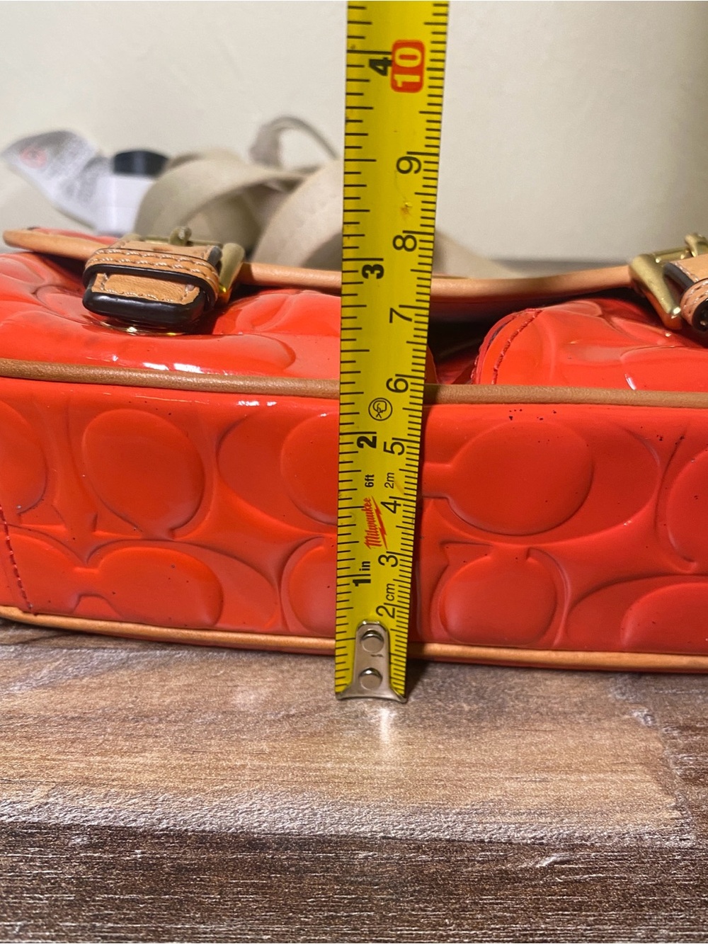 Coach Orange Patent Leather Signature Crossbody with Tan Trim - Picture 13 of 13